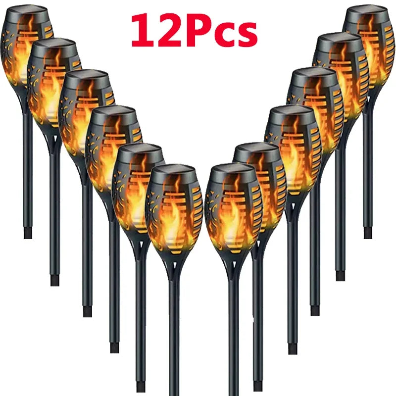 12LED Solar Flame Torch Light – Waterproof Flickering Outdoor Garden Lamp (1-12PCS)